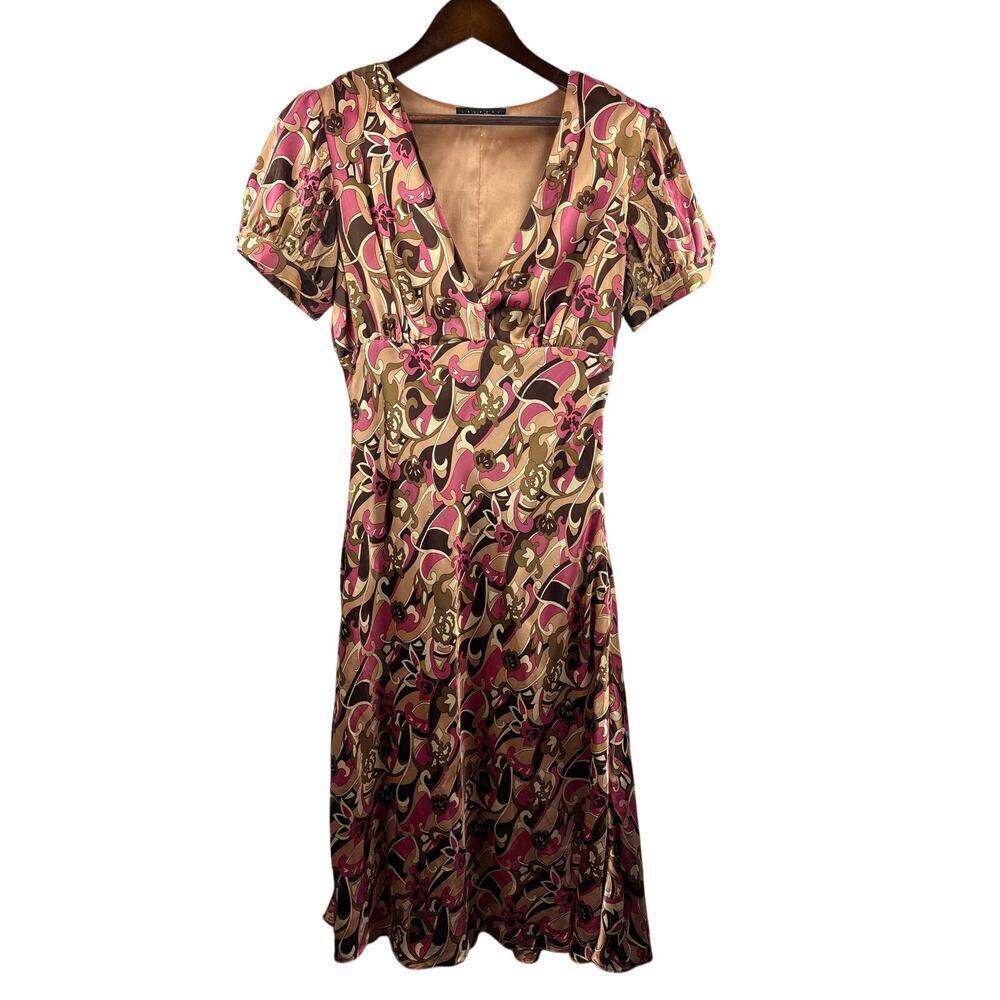 Women’s Vintage Laundry Size 8 Pink & Brown Patterned Silk Dress
